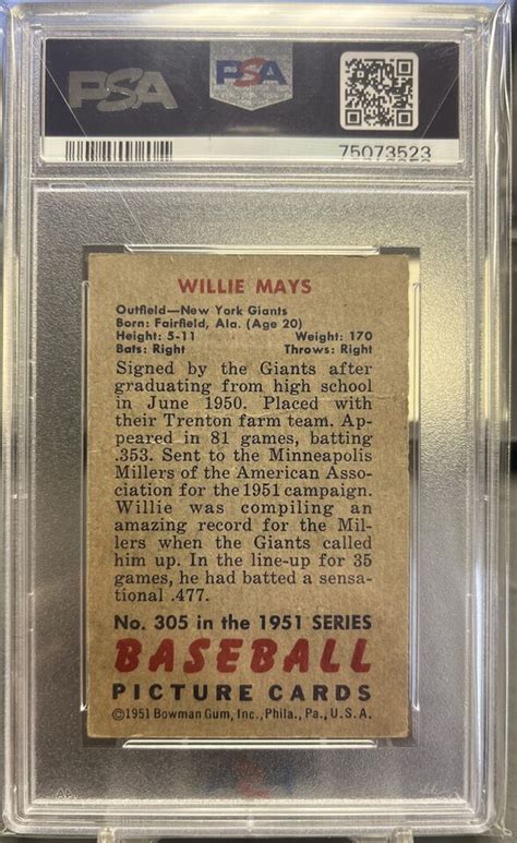 1951 Bowman Willie Mays 305 PSA 1 5 EBay