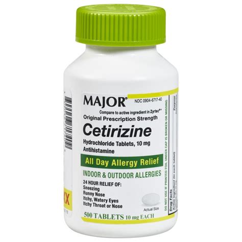 Major All Day Allergy Relief Cetirizine 10mg Hcl 500 Count Tablets