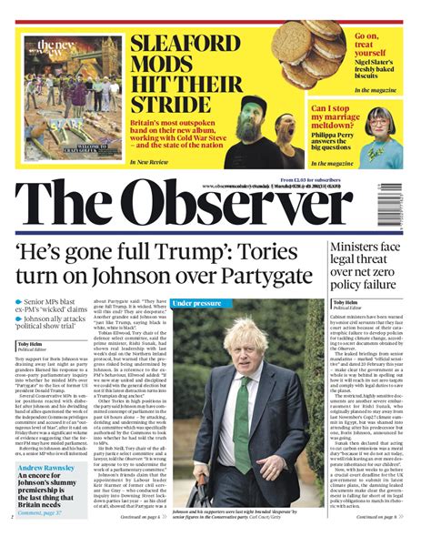 Observer Front Page Th Of March Tomorrow S Papers Today