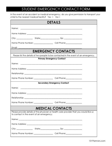 Free Printable and Editable Emergency Contact Form