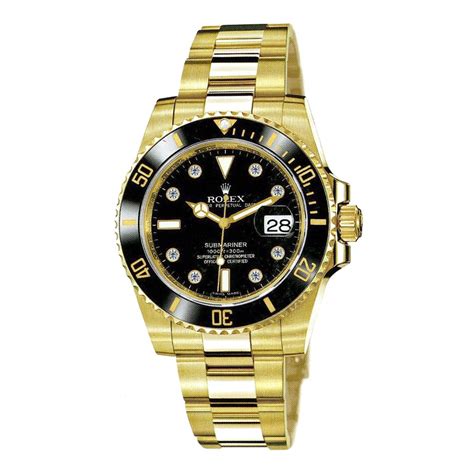 ᐉ Rolex Submariner Black Dial 18kt Yellow Gold Bracelet Mens Watch ...