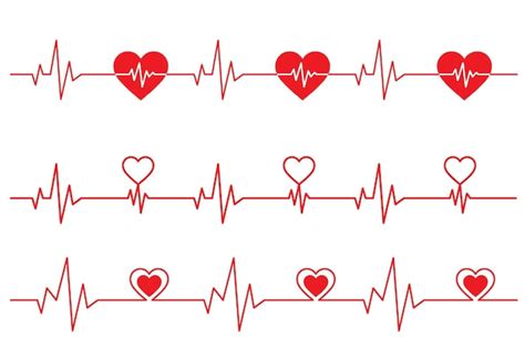 Línea De Latidos Del Corazón De Ilustración 3d Y Conjunto De Señales De Ecg Ecg Vector Premium