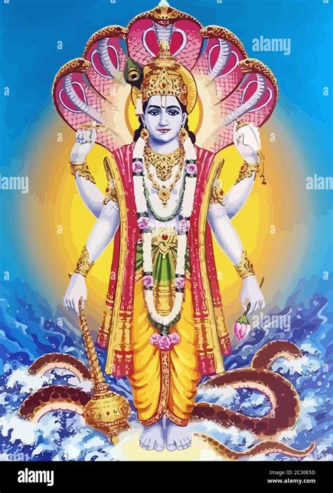 Lord Vishnu Water Snake Hinduism Mythology Illustration Stock Photo Alamy