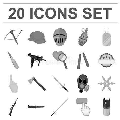 Types Of Weapons Monochrome Icons In Set Collection For Design Firearms