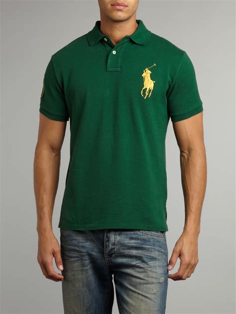 Polo Ralph Lauren Custom Fitted Gold Big Pony Polo Shirt In Green For