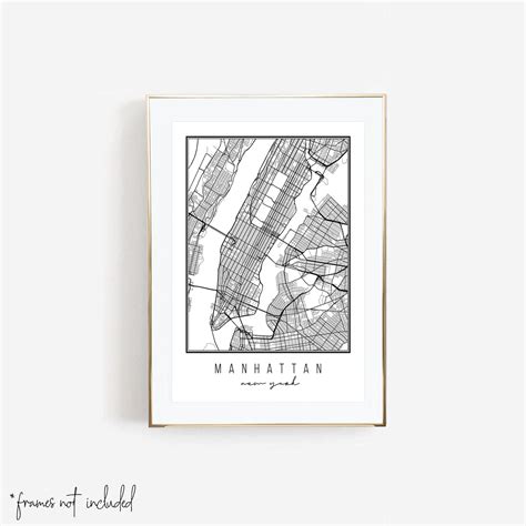 Manhattan New York Street Map Black and White Print, Unframed ...