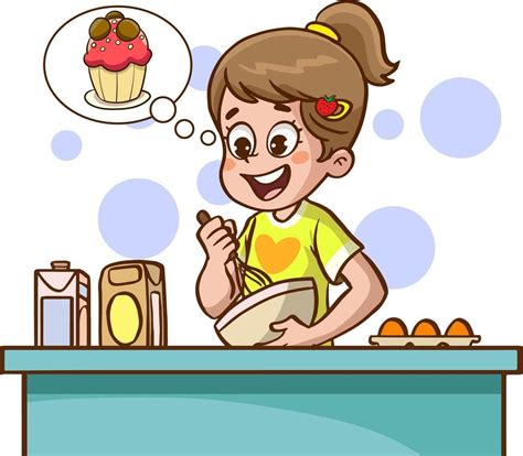 girl making cake in the kitchen cartoon vector in 2024 | Drawing people ...