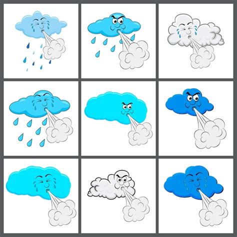 Premium Vector Cloud Blowing Wind Set Cartoon Character Vector