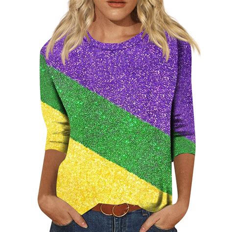 Tqwqt Womens Mardi Gras Tops Sleeve Casual Spring Carnival