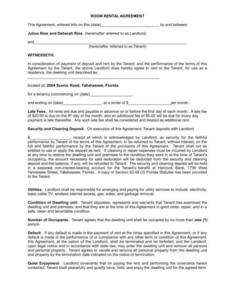 Free 11 Sample Room Rental Agreement Templates In Pdf Ms Word