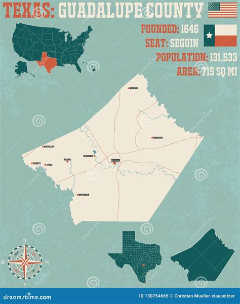 Map of Guadalupe County in Texas Stock Vector - Illustration of geography, vector: 130754665