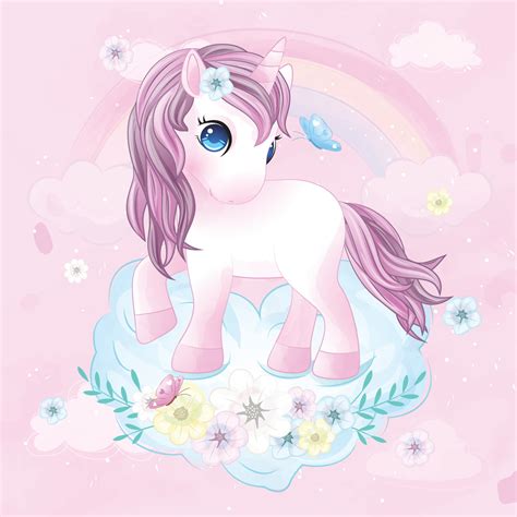 Cute Unicorn With Watercolor Illustration 2075121 Vector Art At Vecteezy