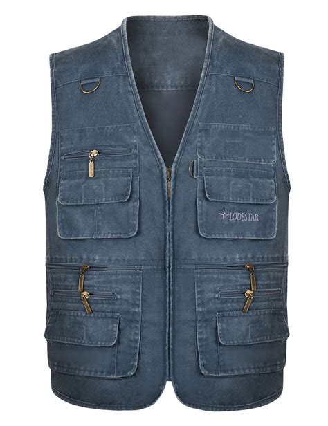 Men's Casual Outdoor Work Pockets Fishing Photo Journalist Denim Vest - Denim Fit