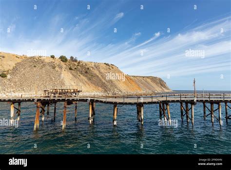 The Old Rapid Bay Jetty Ruins With The Hillside Behind On The Fleurieu