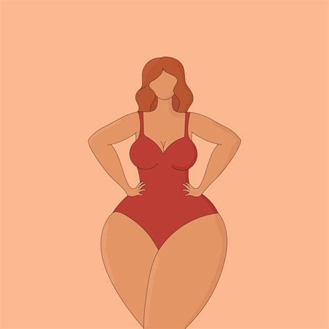 Abstract Faceless Curvy Female In A Red Swimsuit Body Positive And