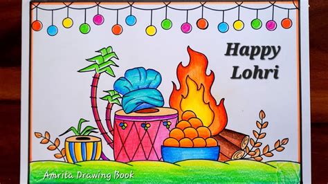 Lohri Festival Drawing Easy Happy Lohri Drawing How To Draw Lohri