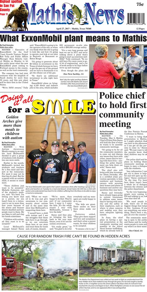 Mathis News (Mathis, Tex.), Vol. 91, No. 17, Ed. 1 Thursday, April 27