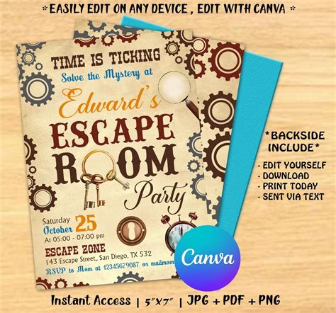 Escape Room Birthday Invitation Girls Escape Room Mystery Etsy