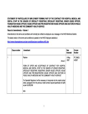 Fillable Online STATEMENT OF PARTICULARS OF EMPLOYMENT FORMING PART OF