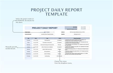 Project Daily Report Template in Excel, Google Sheets - Download ...