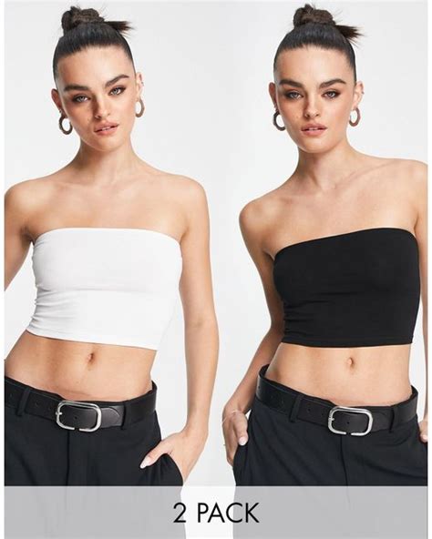 Asos Cotton Ultimate Crop Bandeau Top 2 Pack In Black Lyst Canada