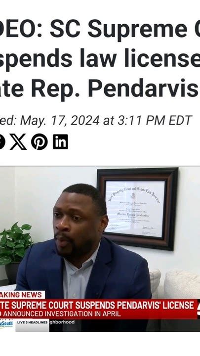 Sc Supreme Court Suspends Law License Of State Rep Pendarvis Youtube