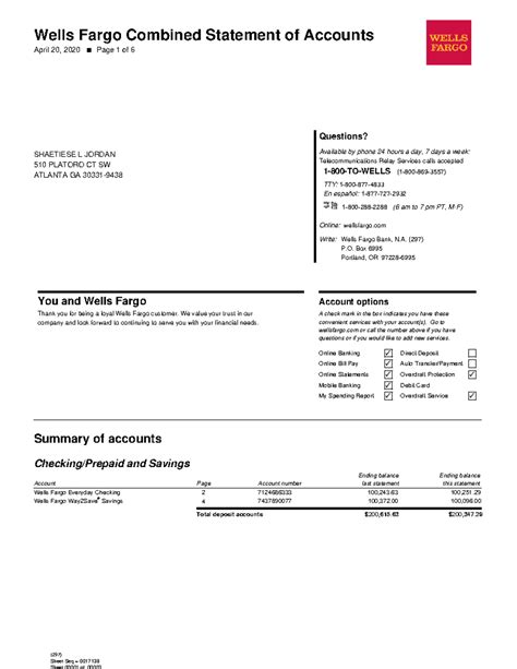 Wells fargo bank statement - Wells Fargo Combined Statement of Accounts