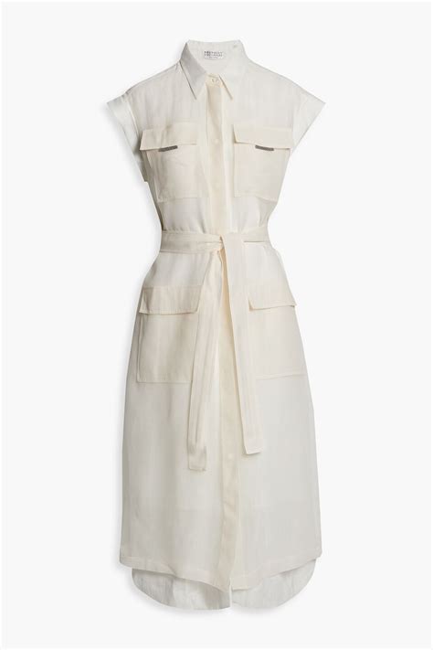 Buy Brunello Cucinelli Belted Bead Embellished Silk Chiffon And Linen