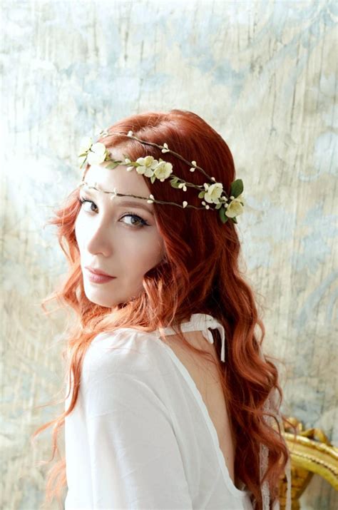 Bridal Hair Wreath Floral Crown Rustic Woodland Crown Ivory Flower