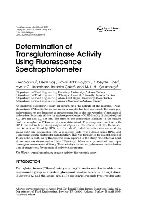 Pdf Determination Of Transglutaminase Activity Using Fluorescence