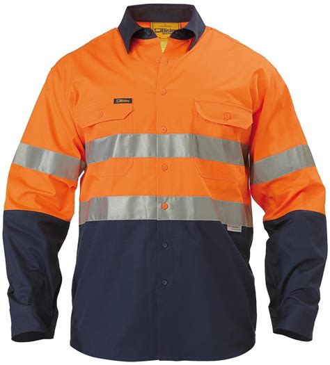 Bisley 2 Tone Orange And Navy 3m Hi Vis Gusset Cuff Long Sleeve Shirt