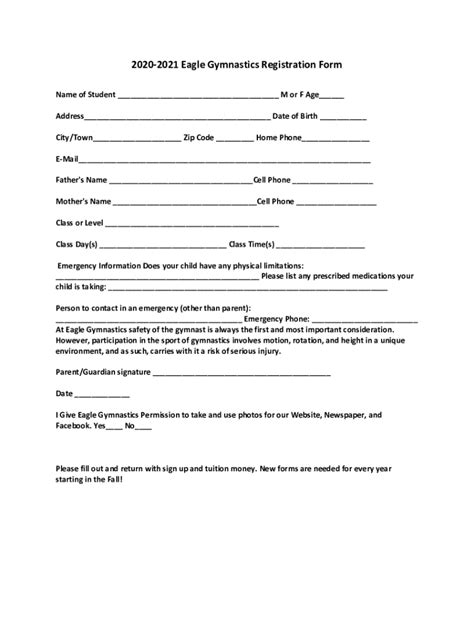 Fillable Online Eagle Gymnastics Academy Enrollment Form Fax Email