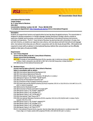 Fillable Online BIS Concentration Check Sheet Arizona State