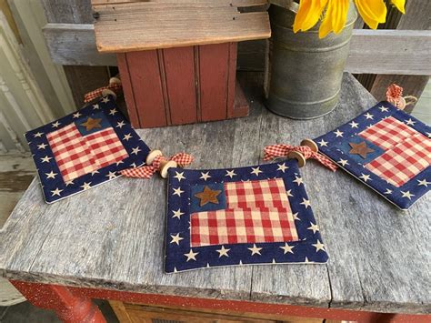 FLAG BUNTING Americana Country Garland Mini Flag Mantle - Etsy