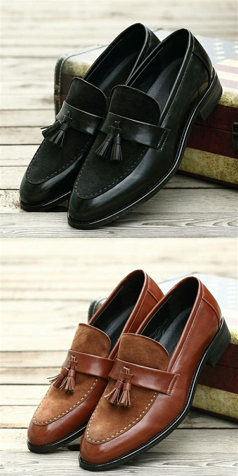 Prelesty Leather Men Dress Shoes Tassel Formal Classic Loafers