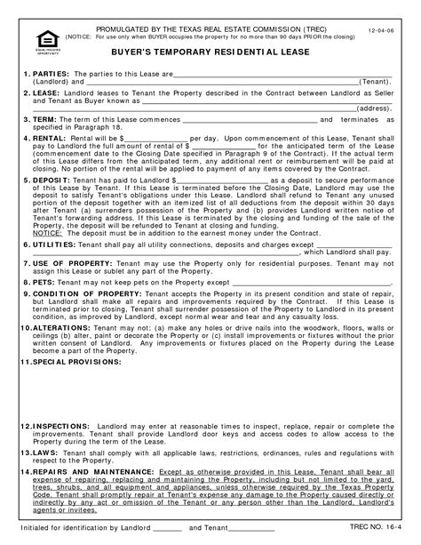 Printable Texas Lease Agreement