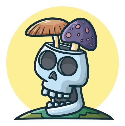 Premium Vector Funny Skull With Two Mushroom On Top