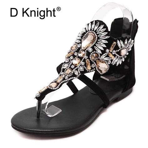 Luxurious Rhinestone Crystal Decoration Women Flat Sandals Fashion