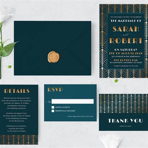 Set Art Deco Great Gatsby S Wedding Invitation X Rsvp Card Etsy