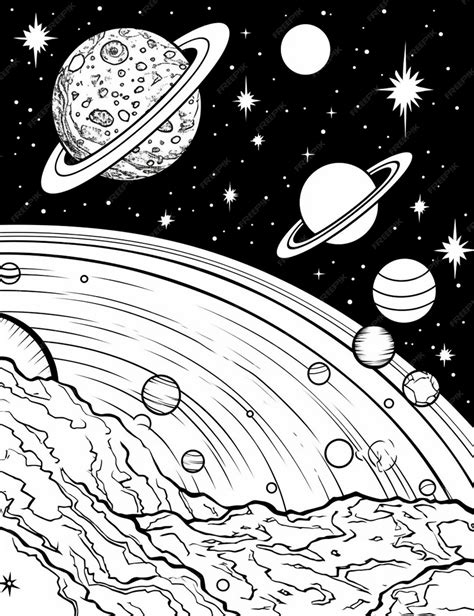 Un Dibujo En Blanco Y Negro De Un Planeta Con Saturno Y Otros Planetas Generativ Ai Foto Premium