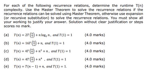 Solved For Each Of The Following Recurrence Relations Chegg