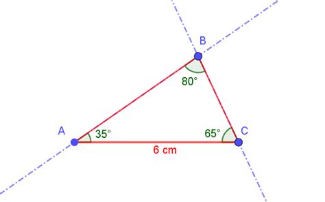 How do you draw an angle ABC , with A=35 degrees, AC=6cm and C=65 ...