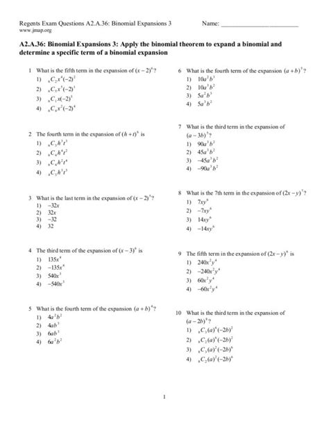 Binomial Expansions 3 Worksheet For 11th Grade Lesson Planet