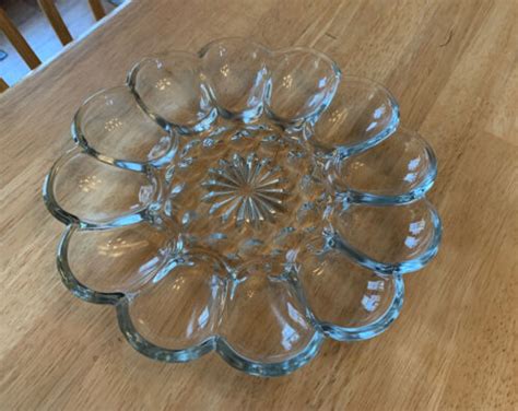 Vintage Clear Glass Anchor Hocking Deviled Egg Plate Oyster Dish