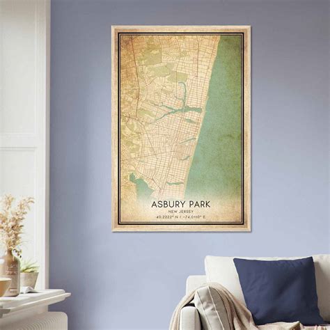 Vintage Asbury Park New Jersey Map Poster, Modern Home Decor Wall Art Print - Custom Maps & Posters