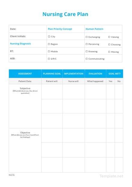 Free Sample Nursing Care Plan Template Download 56 Plans In Word