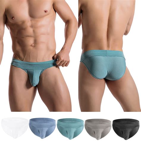 Mens Briefs Striped Bulge Pouch Underwear Sexy Ultra Thin Underpants