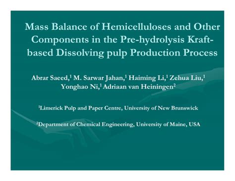 Mass Balance Of Hemicelluloses And Other Components In The Pre