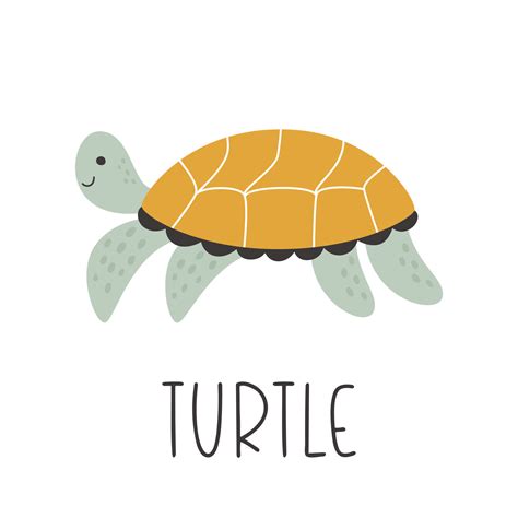 Cute Hand Drawn Turtle Side View Vector Illustration Of A Wild Sea