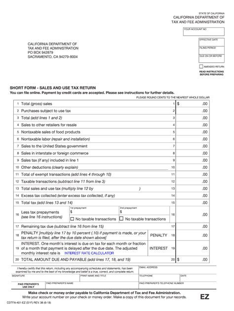 CA CDTFA 401 EZ Formerly BOE 401 EZ 2018 2022 Fill Out Tax Template